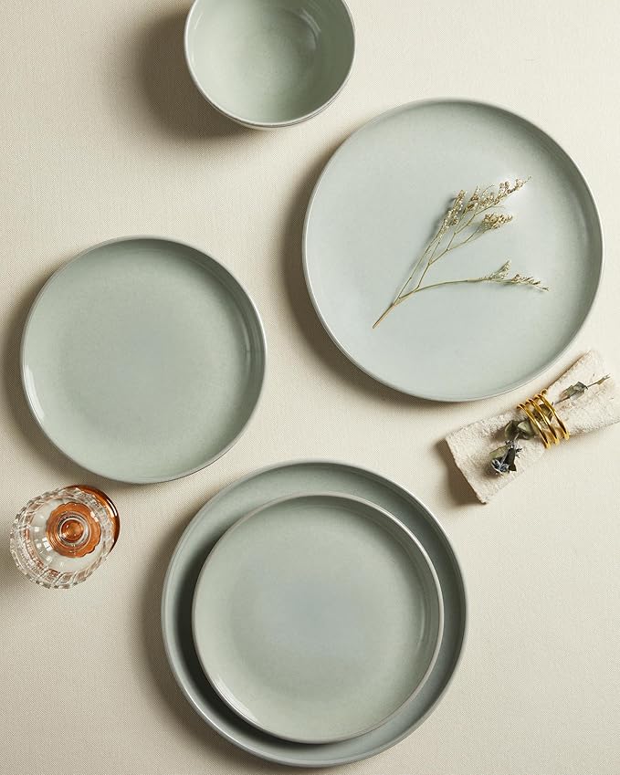 18 Piece Dinnerware Set for 6, Reactive Glaze Terracotta Plates and Bowls Set - Image 5