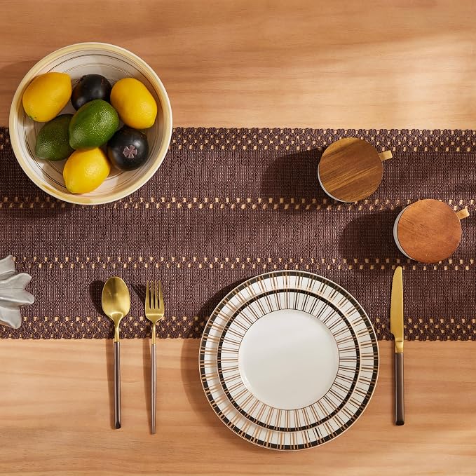 Macrame Style Boho Table Runner, 12x108 Inch Chocolate | Woven Boho Table Runner - Image 4