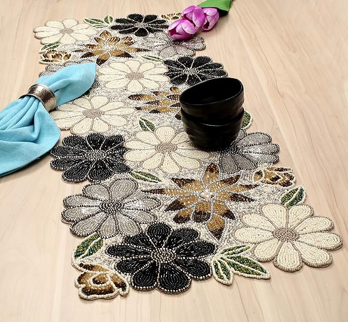 Lightnpro Floral Handmade Decorative Thanksgiving Christmas Beaded Table Runner by Lightnpro