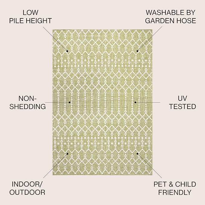 JONATHAN Y Moroccan Geometric Indoor Outdoor Area Rug 4X6 Light Green/Cream - Image 2