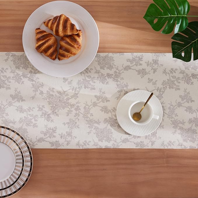 French Pastoral Farmhouse Table Runners, 13x48 Inch Grey | 100% Organic Cotton - Image 4