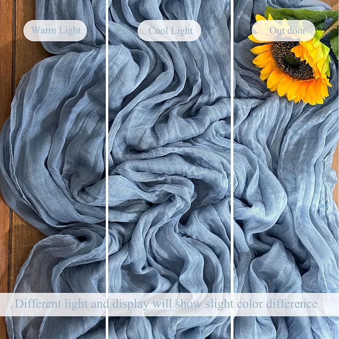 3Pack Dusty Blue Cheesecloth Table Runners 17x108inch Sheer Table Runner | - Image 6