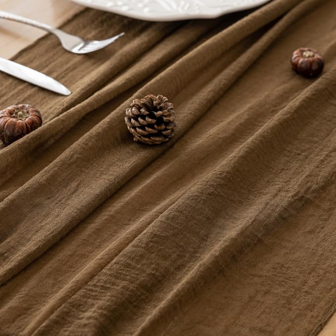 Coffee Cheesecloth Table Runner 120 Inches - Image 4
