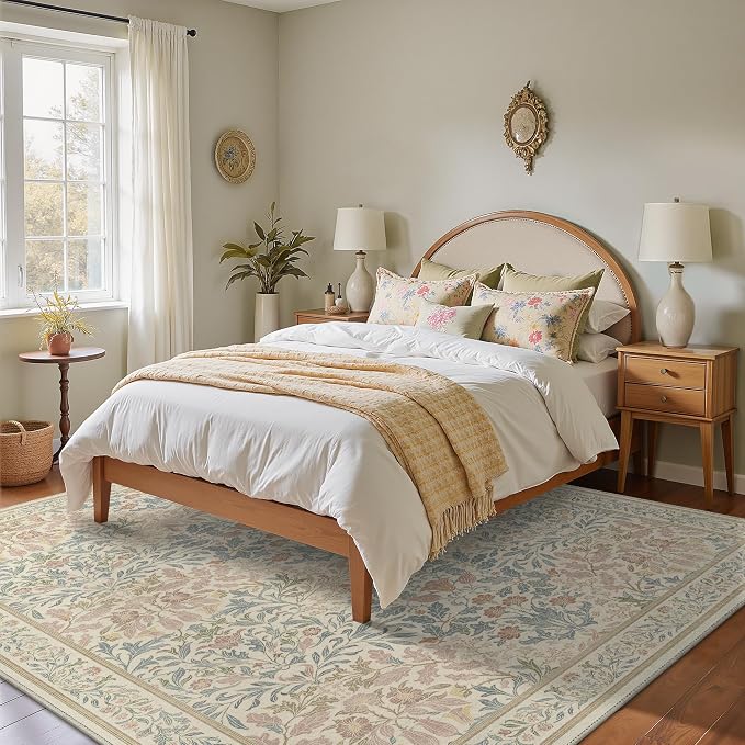 GENIMO 8x10 Washable Area Rug, Non-Slip Vintage Boho Floral Carpet, Soft - Image 4