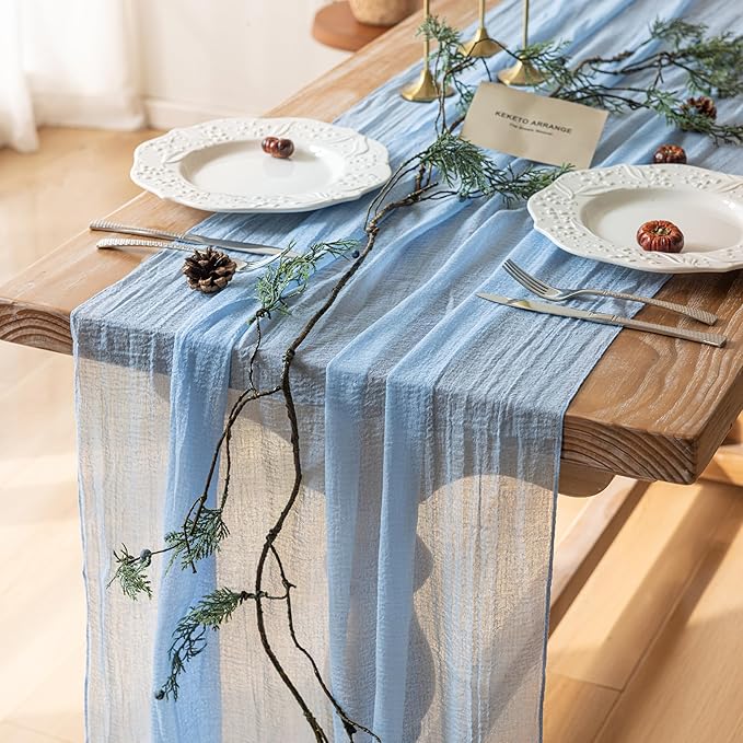 6Pcs Light Blue Cheesecloth Table Runner 120 Inches by KEKETOARRANGE