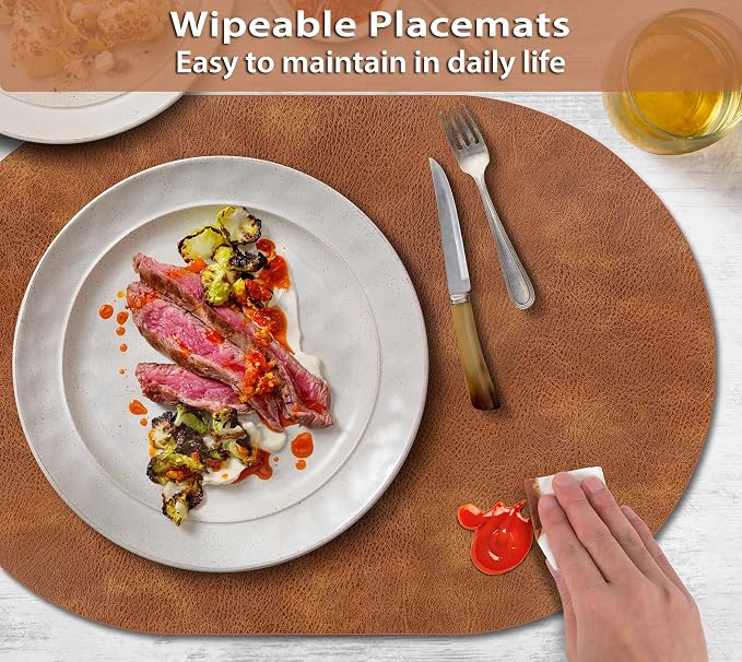 ADRIMER Placemats, Heat Resistant Oval Placemats Set of 4 Washable 12 x 17 Inch - Image 4