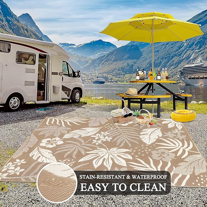 Pauwer Waterproof Outdoor Rug 8x10, Reversible Plastic Straw Patio Camping Rug - Image 5