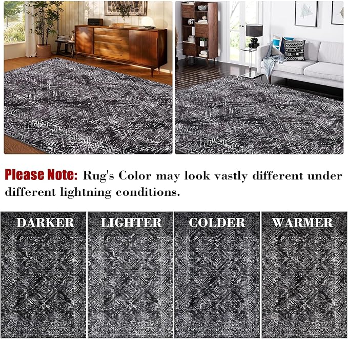 COZYLOOM Black Rug for Living Room 10x13 Machine Washable Area Rugs Modern Abstract Door Mats Non Slip Stain Resistant Geometric Accent Rug for Bedroom, Dining Room, Nursery