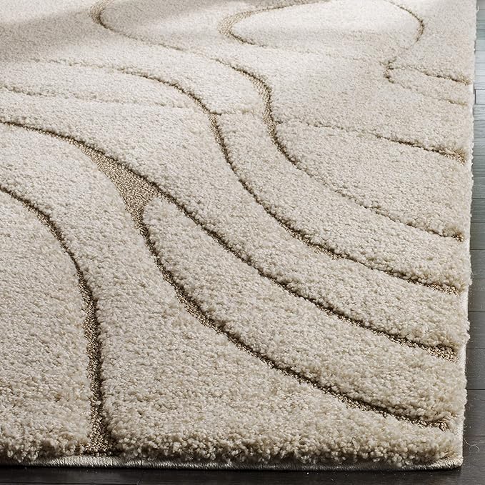 SAFAVIEH Florida Shag Collection 6'7" Round Cream/Beige SG471 Abstract Wave - Image 4
