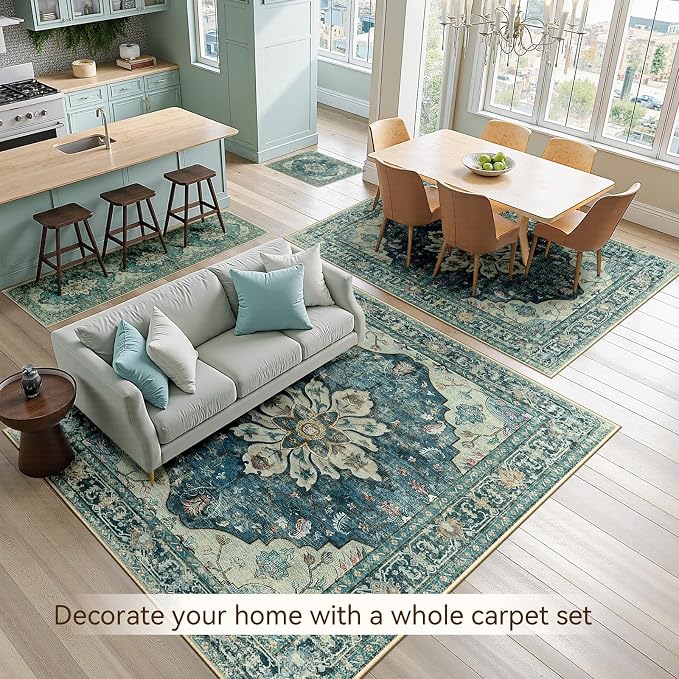RELEANY Area Rugs Runner 2'x8' Washable Non-Slip, Floral Vintage Distress - Image 3