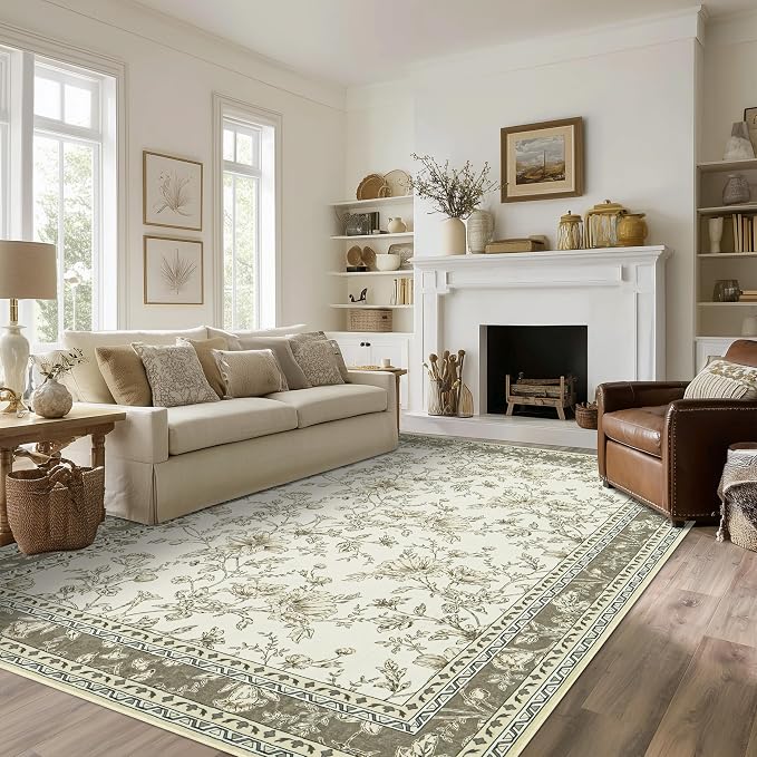 Beige and Taupe Farmhouse Washable 9x12 Area Rugs by BILEEHOME