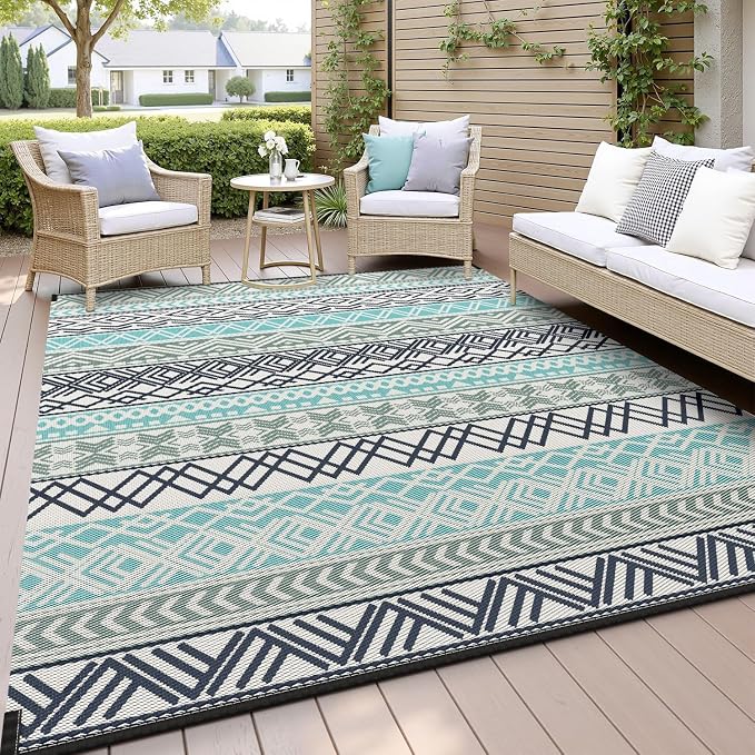 MontVoo Outdoor Rug Carpet 8x10 Waterproof-Patio Rug Mat Reversible RV Camping by MontVoo