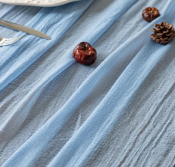 6Pcs Light Blue Cheesecloth Table Runner 120 Inches - Image 4