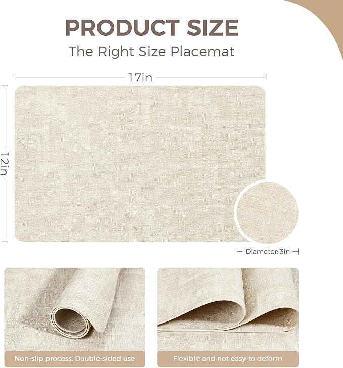 NCUE Vinyl Placemats Set of 8, Heat Resistant, Nonslip Faux Leather Waterproof - Image 4