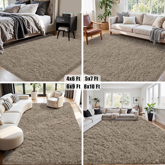 6x9 Area Rug for Living Room:Ultra Soft Fluffy Shag Grey Camel Rugs, Large - Image 7