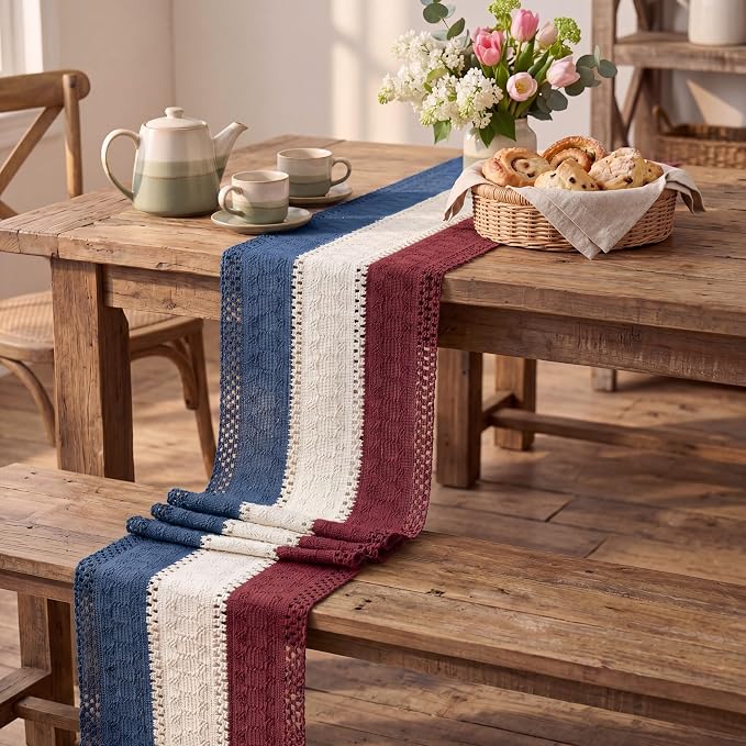 Artoid Mode Blue Beige Red Farmhouse Rustic Table Runner 12x60 Inch | Holiday - Image 5
