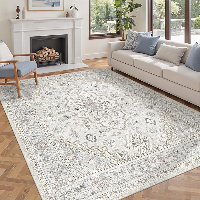befbee 5x7 Area Rugs for Living Rooms, Stain Resistant Neutral Washable Rugs by Befbee