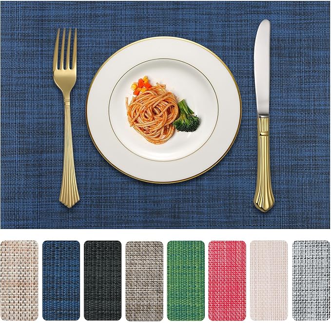 Vinyl Placemats Set of 4, PVC Woven Washable Non-Slip Table Mats, Heat by LANDVIEW