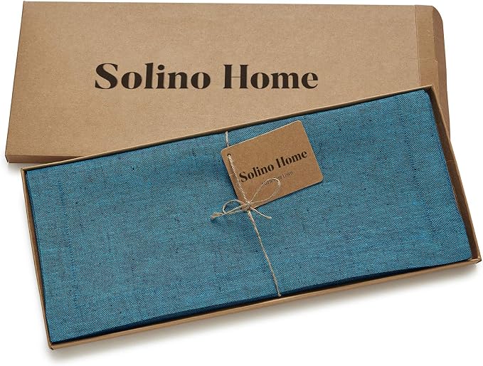 Solino Home 100% Pure Linen Dining Table Runner Teal, Athena 14 x 60 in | Table - Image 6