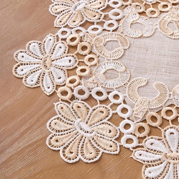 European Antique Jacquard Lace Table Doilies, Small Farmhouse Linen Embroidered - Image 3