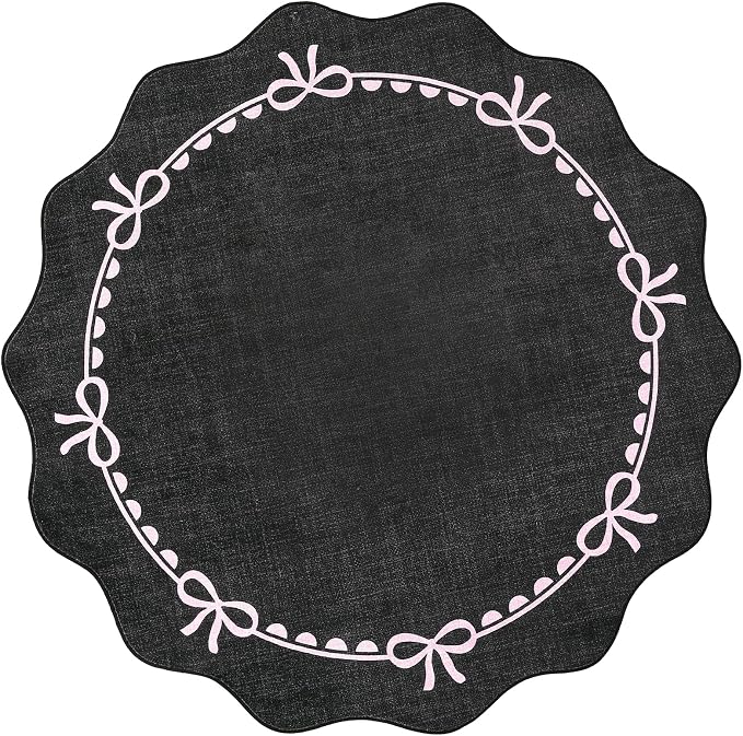 GarveeHome Scalloped Bow Rug for Living Room, 4ft Round Rugs Washable Solid Rug - Image 4
