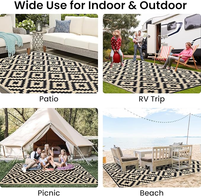 Smiry Waterproof Outdoor Rug 6x9 ft, Reversible Plastic Straw Patio Camping Rugs - Image 8