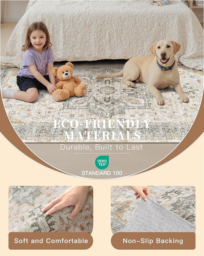 Madane Washable Area Rug 2x3, Small Entryway Rug Non-Slip Vintage Door Mat - Image 5
