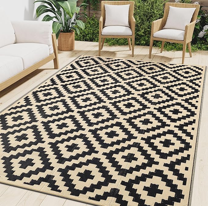 Smiry Waterproof Outdoor Rug 9X18 ft, Reversible Plastic Straw Patio Camping by Smiry