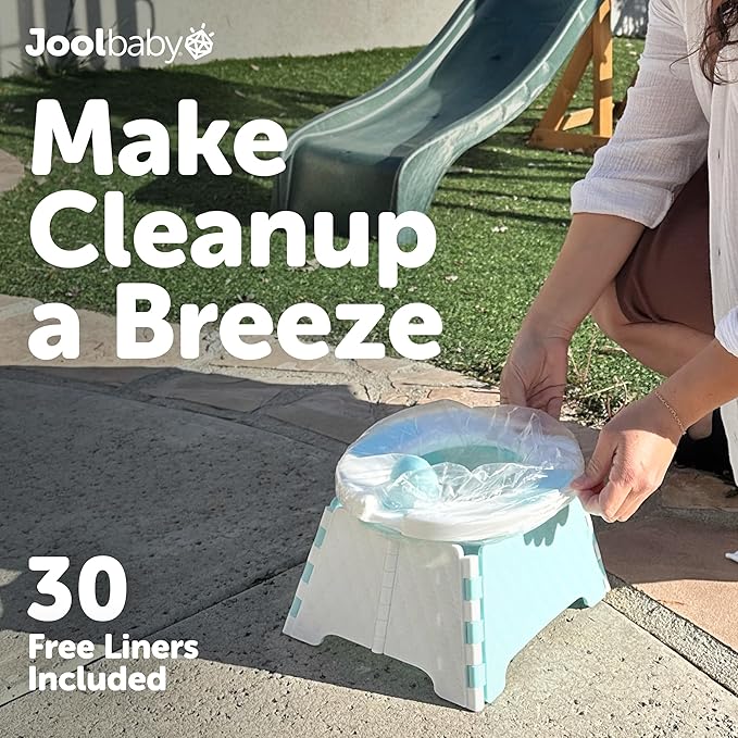 Jool Baby Portable Potty Training Chair with Travel Bag and 30 Liners, Foldable, Indoor/Outdoor Use, Camping (Aqua)