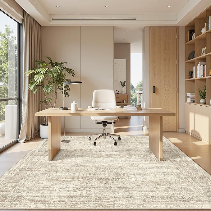 Soalmost 5x7 Area Rugs Beige Low Pile Indoor Washable Trendy Faded Style Rugs - Image 4