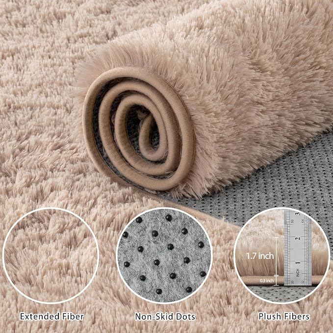 8x10 Area Rug for Living Room:Ultra Soft Fluffy Shag Beige Rugs, Large Fuzzy - Image 5