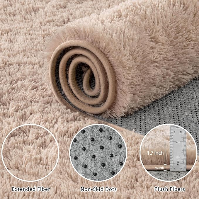 4x6 Area Rug for Living Room:Ultra Soft Fluffy Shag Beige Rugs, Large Fuzzy - Image 5