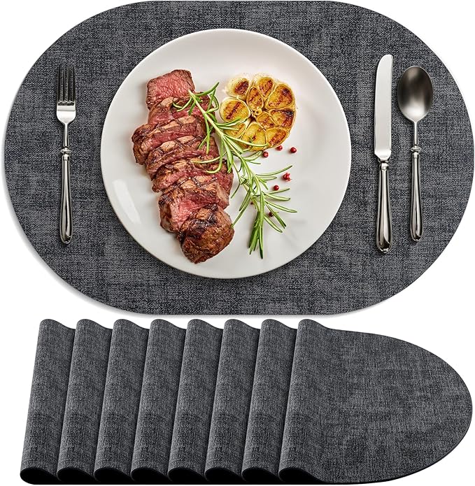 Placemats Set of 8 Non-Slip, Heat Resistant Oval Leather Place mats Double Layer by Delicateandelegantplacemats