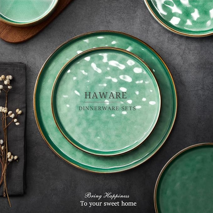 HaWare Dinnerware Sets, 12-Piece Plates and Bowls Set, Stoneware Dish Set - Image 7
