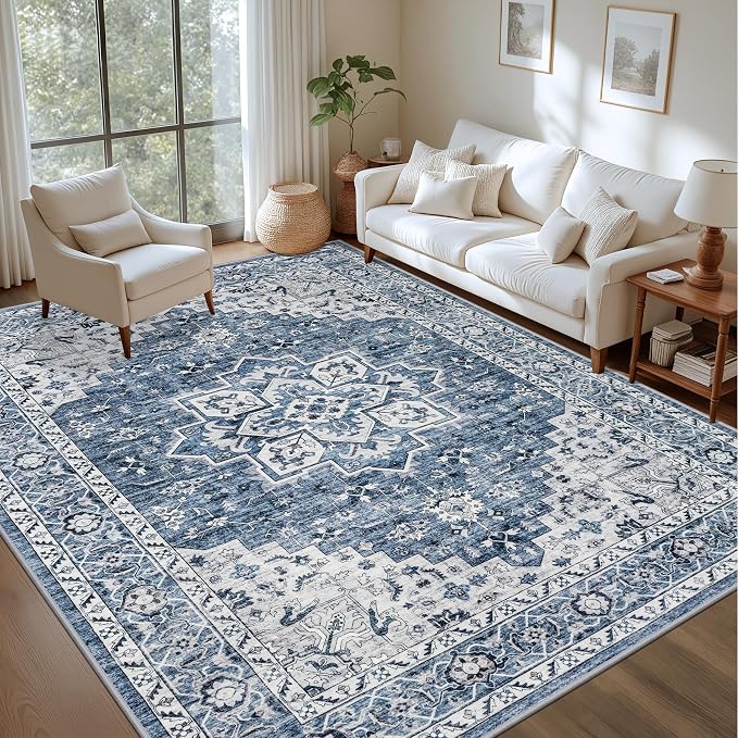 Area Rugs 10x14 Living Room Rug: Washable Rug Soft Vintage Boho Medallion - Image 2
