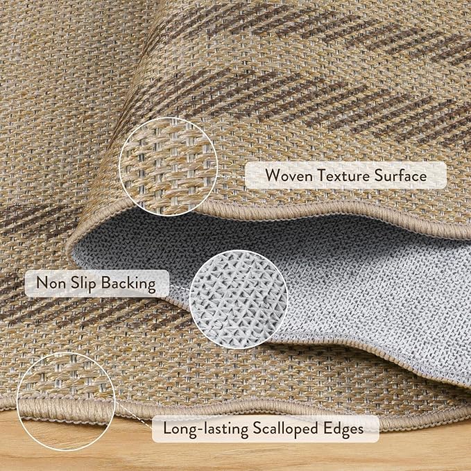 LIVEBOX Scalloped Washable 2x6 Kitchen Runner Rug, Easy Jute Geometric Tan Rugs - Image 5