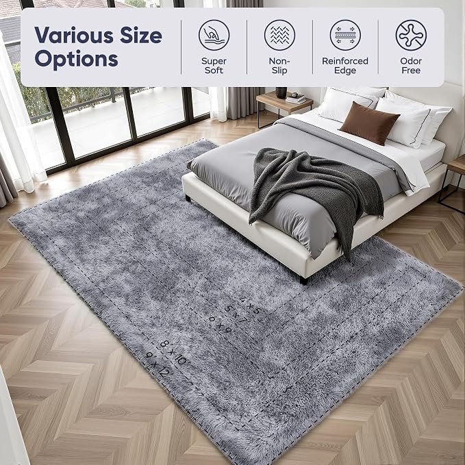 Area Rug for Living Room Bedroom: 6x9 Light Grey Soft Fluffy Shag Upgrade - Image 9