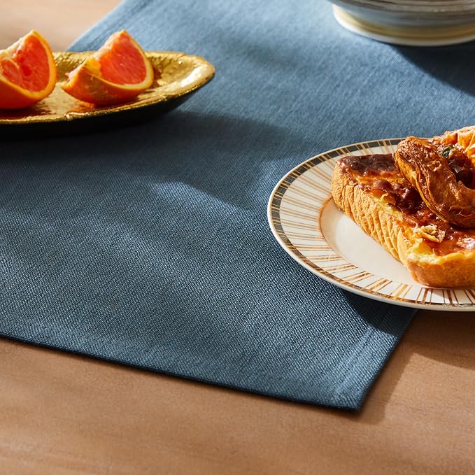 Rustic Cotton Linen Table Runner, 13x72 Inches Navy | Farmhouse Style Linen by ZEEMARTONLINE
