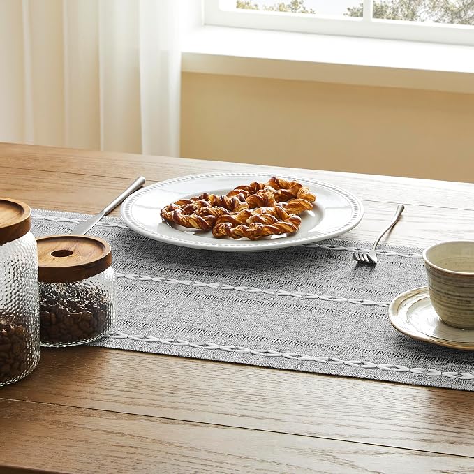 Hemstitched Farmhouse Table Runner, Charcoal 13x108 Inch, Cotton Linen Table - Image 5