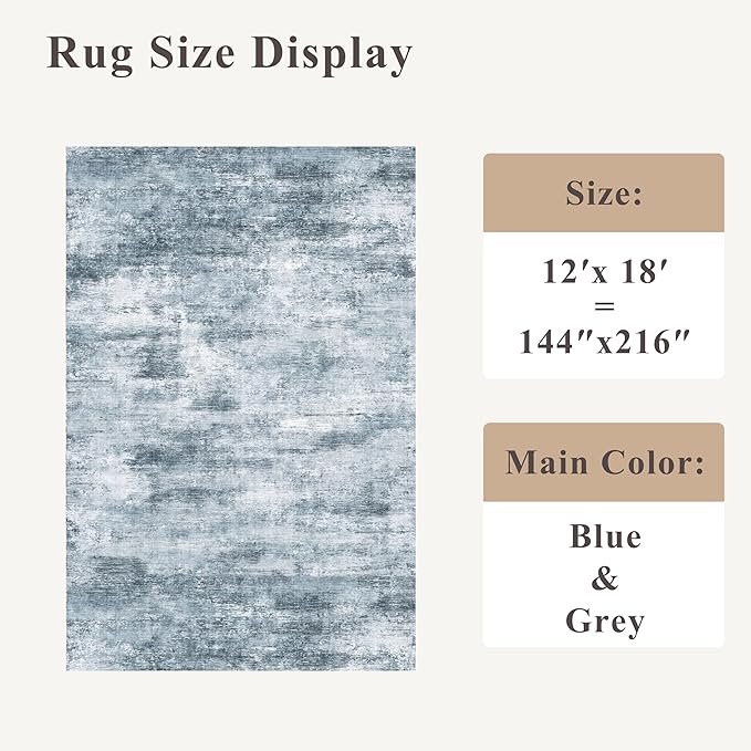 Extra Large Living Room Rug 12x18ft Washable Modern Abstract Neutral Oversize - Image 2