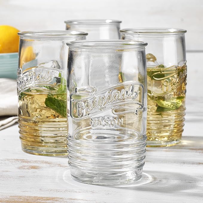 Glaver's Glass Tumbler Drinking Glasses Set of 4 – Genuine Artisan-Made Vintage by Glavers