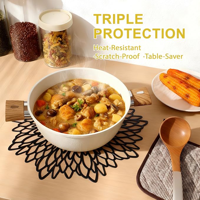 Set of 12 Round Placemats Black, Heat-Resistant PVC Table Mats - Image 7