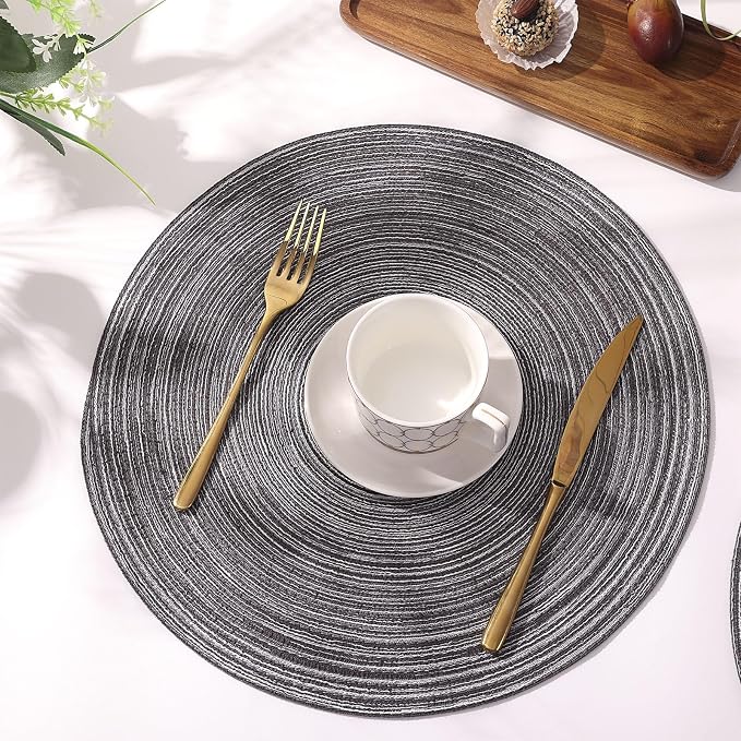 SHACOS Round Placemats Set of 4 Round Braided Placemats 15 inch Cotton - Image 9