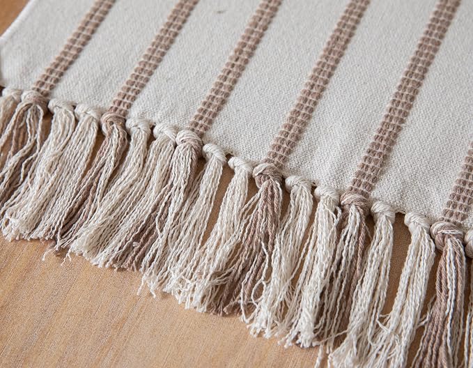 Caflife Boho Table Runner 72 Inchs Long Taupe and Beige, Cotton and Linen Woven - Image 5