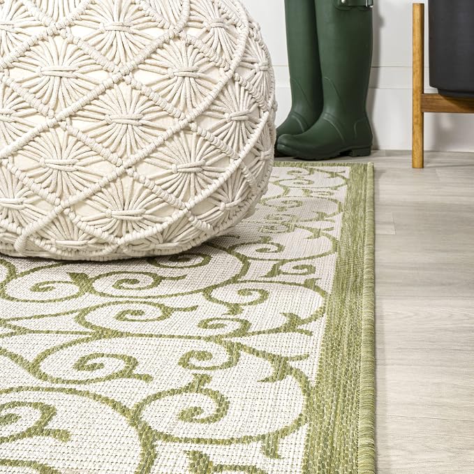 JONATHAN Y Vintage Filigree Indoor Outdoor Square Area Rug 5X5 Green/Cream - Image 4
