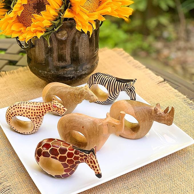 Mahogany Wood Animal Napkin Rings Set of Six - Image 4