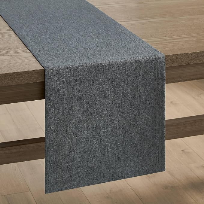 Basic Linen Style Table Runner, 14x48 Inch Charcoal | Mitered Corner Design - Image 7