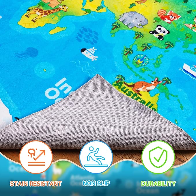 Kids Playroom Rug, 4x5ft World Map Play Mat - Image 5