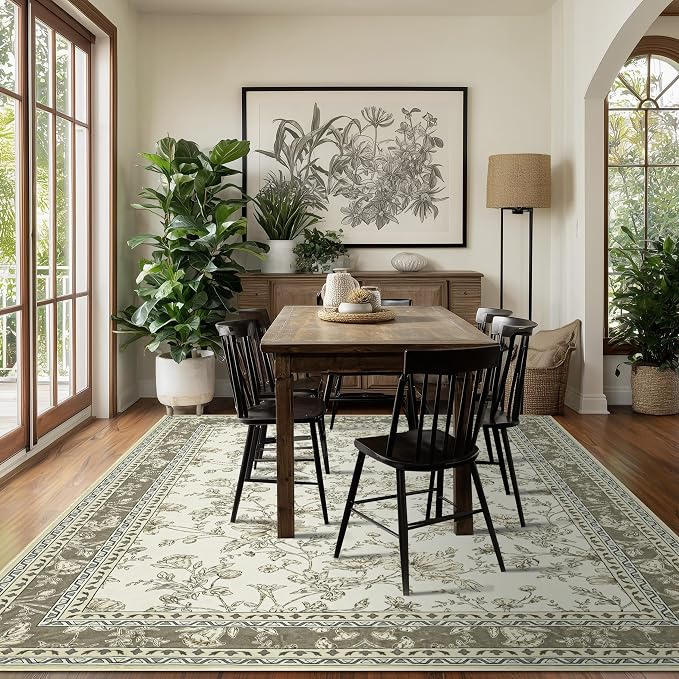 Taupe Boho Living Room Rug 5x8, Washable Low Pile Non Slip Area Rugs - Image 7