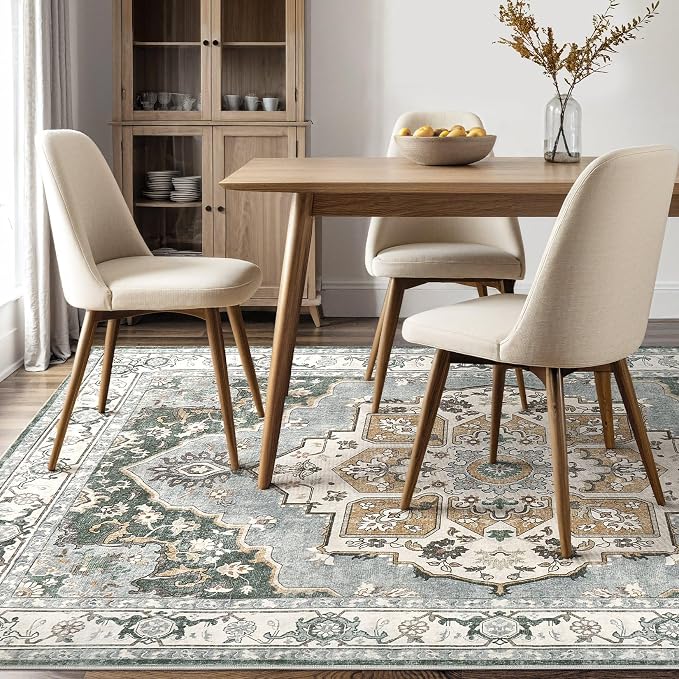 8x10 Washable Area Rug: Vintage Neutral Soft Non Slip Thin Large Floor Carpet - Image 10
